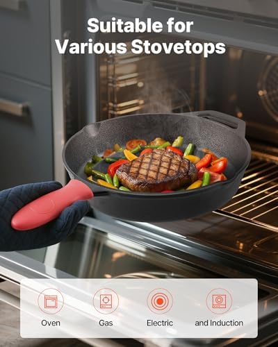 VEVOR Cast Iron Skillet, 4-Piece Frying Pan Set (6, 8, 10, 12 in), Skillets with Heat-Resistant Silicone Handle, Pre-Seasoned Chef's Pan, Kitchen Cookware, for Oven, Gas, Electrical, Induction, Black - Thumbnail 3
