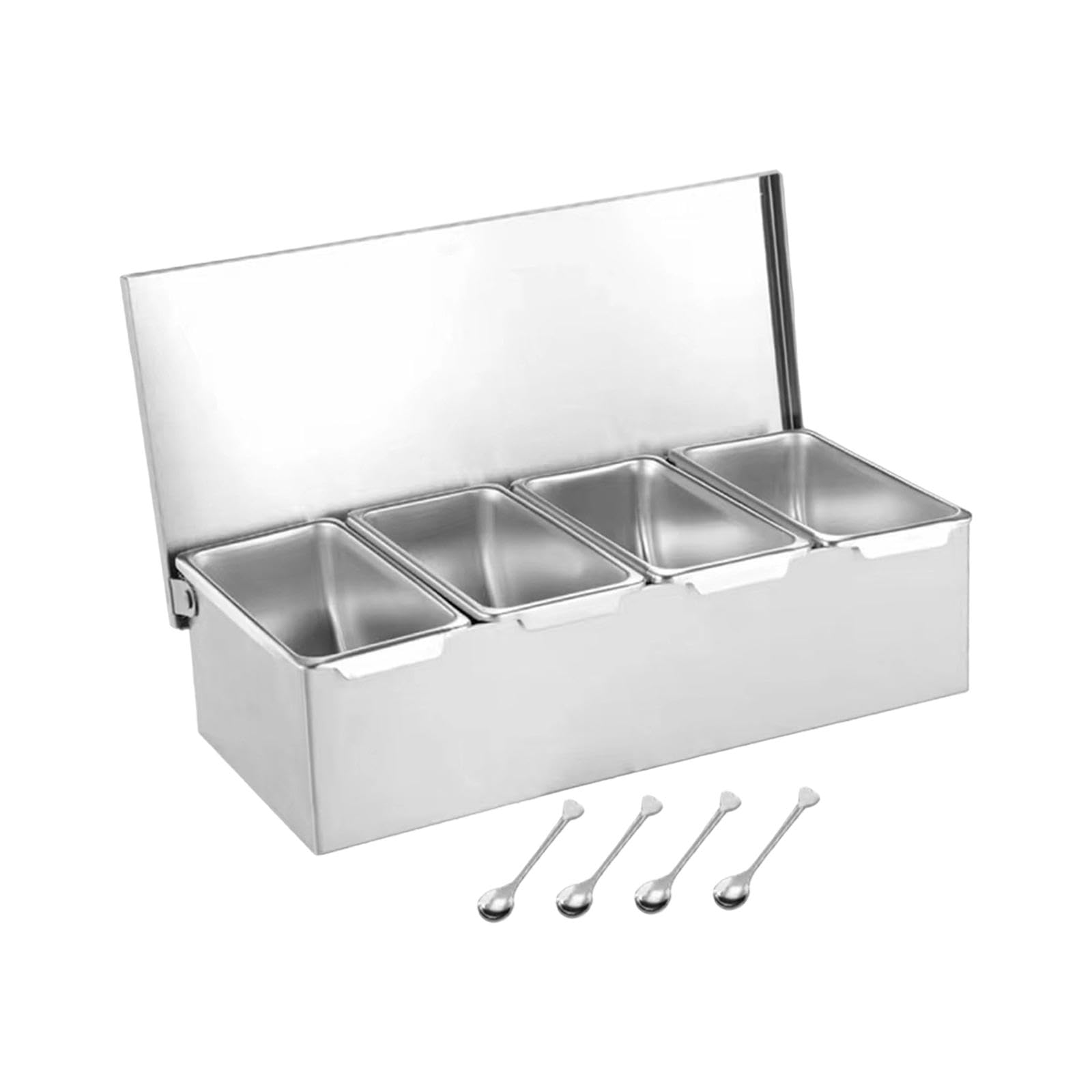 Caja Organizadora de Condimentos, Tarro Organizador de Condimentos con Tapa, Recipiente para Especias, Tarro de Condimentos de Acero Inoxidable para B, 4 Rejillas