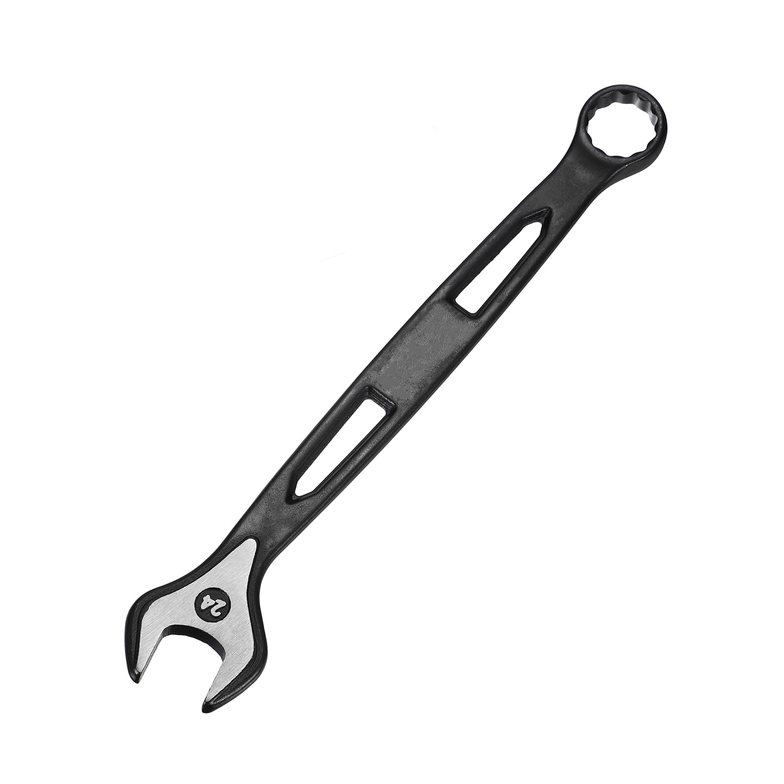 sourcing map Combination Wrench 24mm Metric Extra Long 12-Point Box and Open End Carbon Steel Double Ended Industrial Grade Spanner for Automotive Furniture Machinery DIY Repair, Black