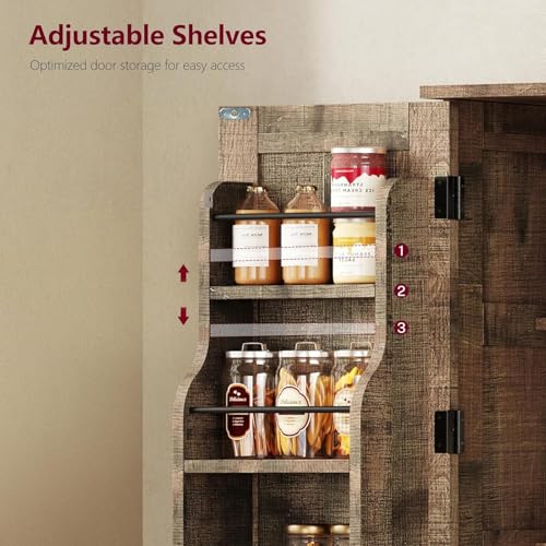 usikey Storage Cabinet with 4 Doors, 43.3\" H Farmhouse Kitchen Cabinet with 6 Door Shelves, Kitchen Storage Cabinets with Adjustable Shelves, for Living Room, Antique Oak