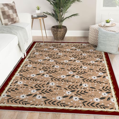 Carpette de salon lavable 60x90 cm imprimé botanique daisy