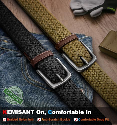 Image of KEMISANT Men's Golf Belt Nulti-pack, Braided Woven Stretch Belt for Gift Men Casual Jeans Sports Work 1 3 /8 inch