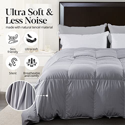 Warmkiss Lightweight Down Comforter King Size All Season Soft And Fluffy Duvet Insert, 50% Down 50% Feather Fill Bed Comforters, Luxury Tencel Cover (106X90,Grey) #TOP1