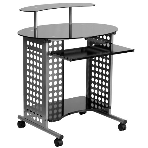 Flash Furniture Cassini Computertisch aus Metall, Glasplatte in Schwarz/silberfarbener Rahmen, 88,9 x 67,31 x 14,605 cm