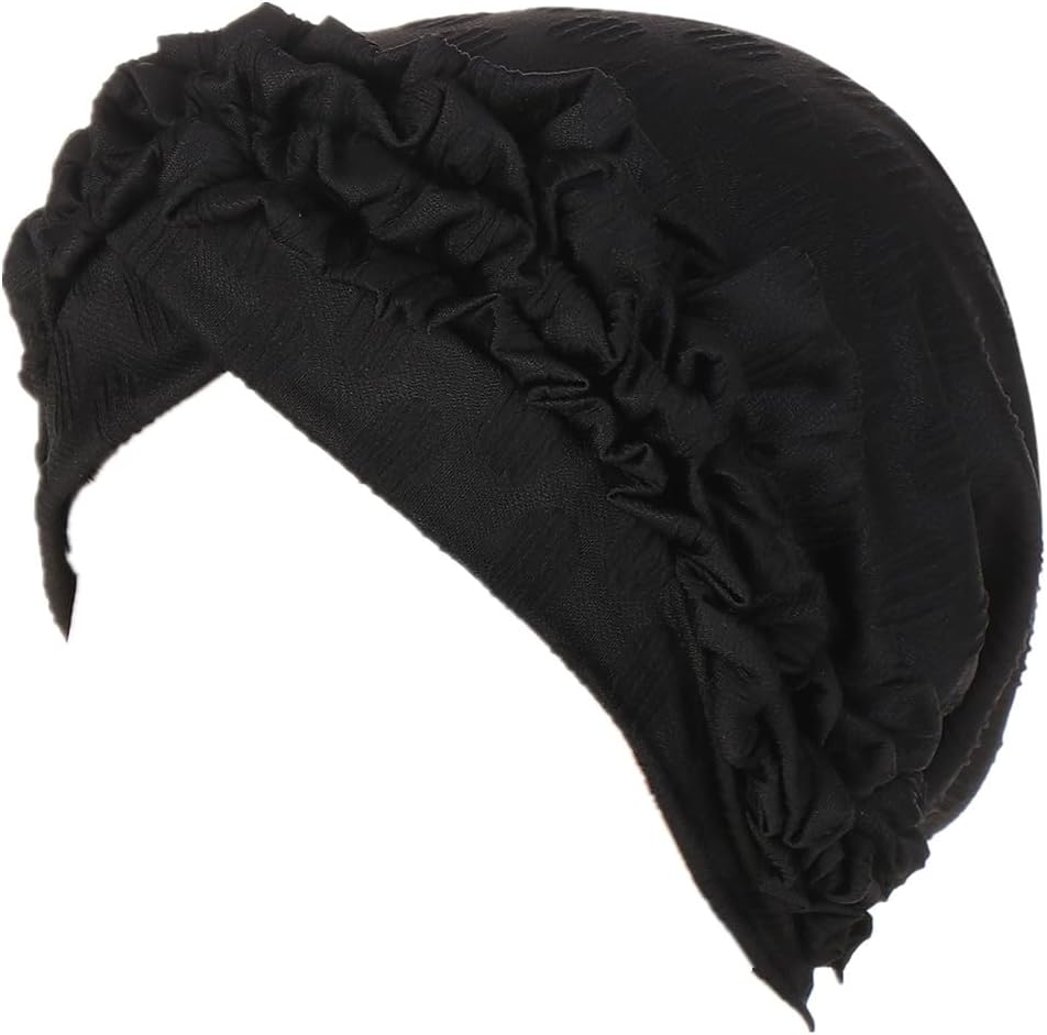 Skullies Beanie for Women - Ruffle Pre-Tied Chemo Hat, Solid Flower Turban Cap,Silky Headwear for Cancer Patients Hair Loss