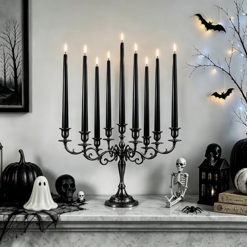 Image of Black Halloween Flameless Taper Candles with Remote Timer Set of 4