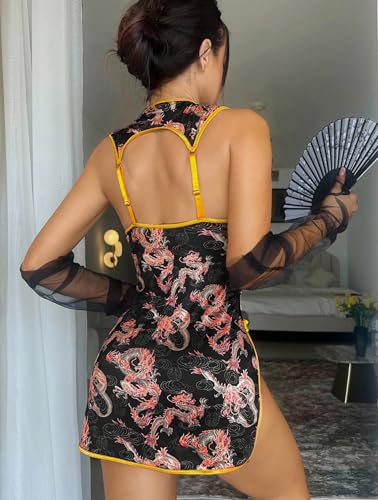 Image of Alrovetoney Sexy Lingerie Fantasy Costume Sexy Series Printed Cut-Out Slit Women's Costume Red S-XXL