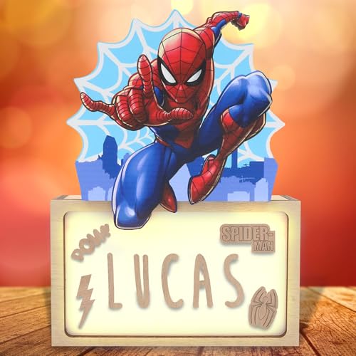WONDEE Lampe Spider-Man Personnalisable, Veilleuse Enfant et Bebe Personnalisée Marvel Spiderman -...