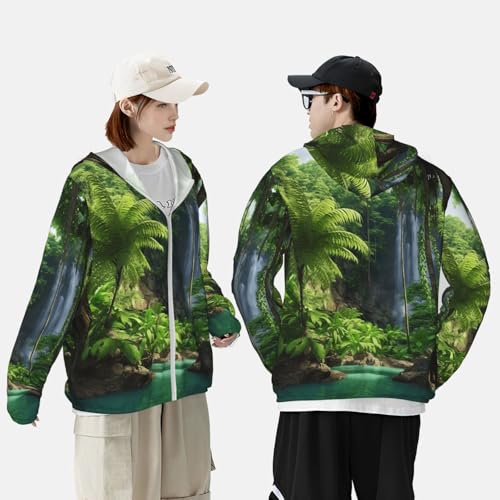 Men's UPF 50+ Sun Protection Hoodie Long Sleeve Fishing Shirts Quick Dry Tropic Plants Trees Sun Shirt Jacket4