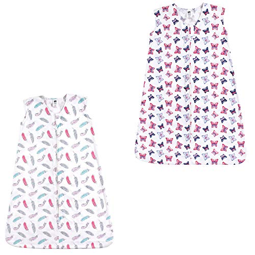 Hudson Baby Unisex Baby Cotton Sleeveless Wearable Sleeping Bag, Feathers Butterflies 2-pack, 18-24 Months US