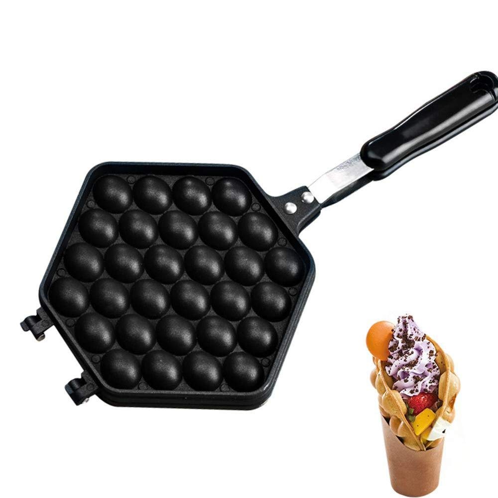 Non-Stick Egg Waffle Maker, Non-stick Grill Pancake Mold with Anti-scalding Handle Egg-Touch Waffle Iron Double-sided Iron Pressure Pan for Home Kitchen Black