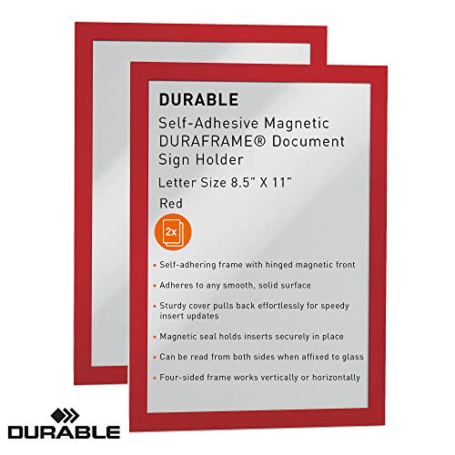 Durable Self-Adhesive Magnetic Duraframe Document Sign Holder, Letter-Size 8-1/2" X 11", Red, 2 Pack (476803) #TOP1