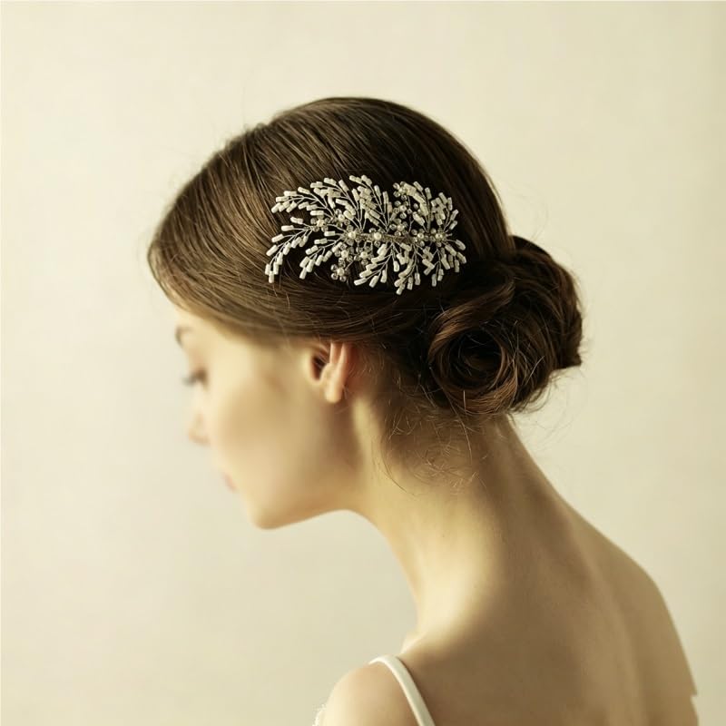 Hand‑woven Tube Bead Bridal Hair Comb Headpiece image 4