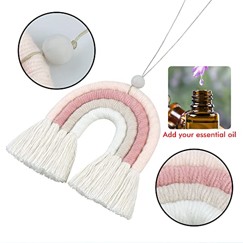 Image of BOHO GARDEN Macrame Bohemian Rainbow Charm - Essential Oil Diffuser for Cars, Baby Nursery, Children's Bedroom & Home Decor- Colorful Decorative Hanging Air Freshener & Accessories - 3.5x4 - Lychee