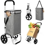 Warmfay Einkaufstrolley Klappbar 42L / 35kg, Einkaufswagen Groß Wasserdicht mit Kühlfach, Aluminium Rahmen 3 in 1 Shopping Trolley, Sackkarre & Umhängetasche für Supermarkt, Reise, Transport