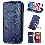 Miagon für iPhone 12 Mini Mode Hülle,Retro PU Leder Flip Brieftasche Abdeckung Magnetverschluss Folio Ständer Kartensteckplätze Handyhülle,Blau