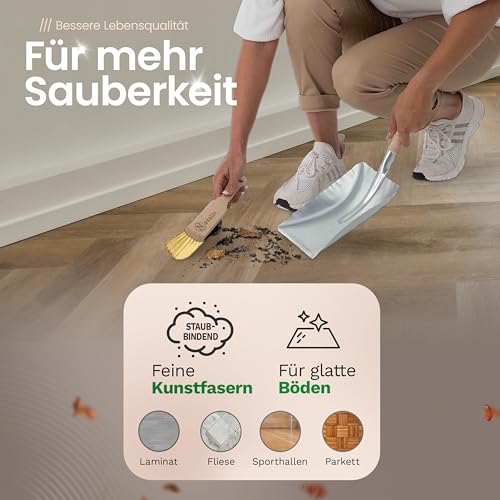 Novaliv 4X Kehrblech Set Kehrblechgarnitur Handfeger FEINE KUNSTBORSTEN und Kehrblech Metall Silber verzinkt Kehrblechbesen zum Aufkehren Handkehrset Kehrblechset Kehrschaufel Feger und Kehrblech – Bild 6