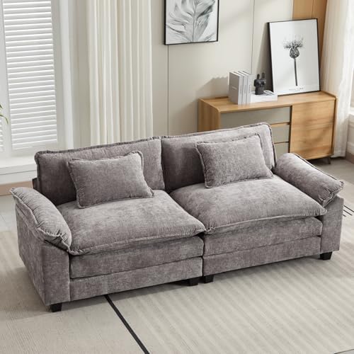 Image of Oprisen 86 inch Modular Sectional Sofa, Comfy Cloud Couch Sectional Sofa with Ottoman, Chenille Sofa Sleeper Deep Seat Sofa with Throw Pillows for Living Room (Light Gray, 86 inch- Loveseat)