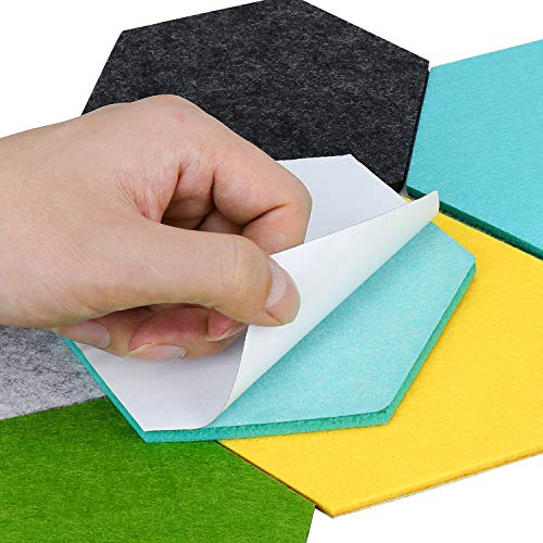 Meetory 10 Packs Felt Board Hexagon Tiles Bulletin Board with 41 Pcs Push Pins Wooden Clips Kit, Wall Stickers Display Board Notice Board for Home Office Classroom Wall Décor