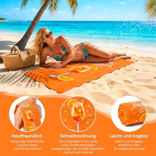 aperol geschenk,aperol handtuchStrandtuch ,Mikrofaser 140x70 cm mit Spritz Motiv, Leicht Schnelltrocknend Sandfrei Badetuch Sommer Handtuch Reise Pool Strand Zubehör Geschenk Idee für Frauen Männer Ur