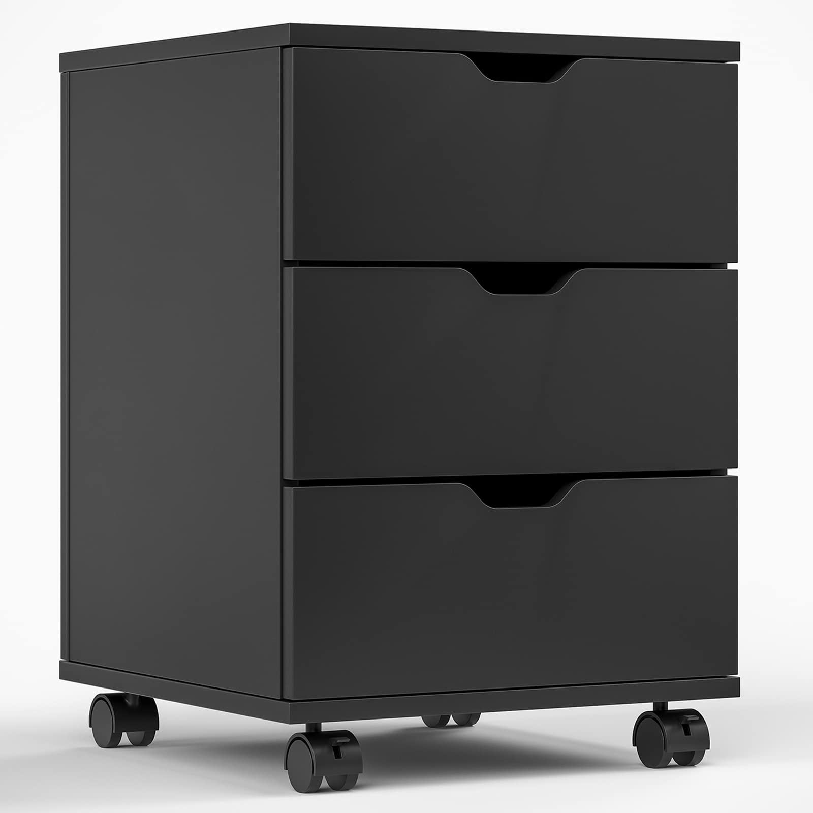STARY Fully Assembled 3 Drawer Wood Rolling File Cabinet, Black