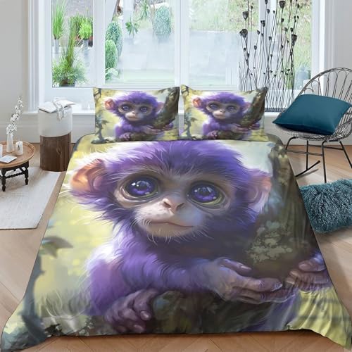 Linge de lit microfibre résistante effet 3D Violet Monkey housse ultra douce