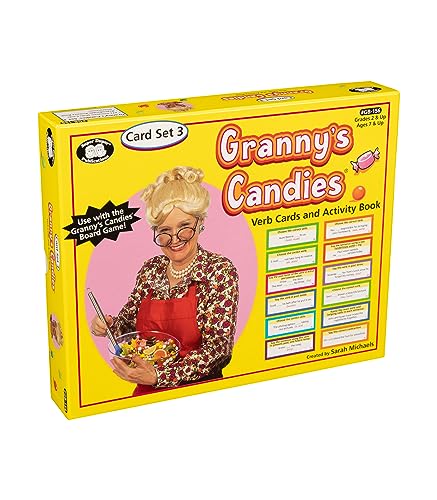 Super Duper Publications | Granny's Candies® Vocabulary & Word Meaning Game Verb Cards (Add-On Set 3) | Regular + Irregular Verbs, Helping Verbs, Subject-Verb Agreement, Past, Present, Future