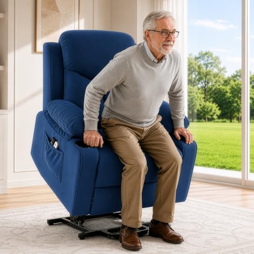 Image of Power Lift Recliner Chair for Elderly with Massage,Recliner Chairs for Adults with Remote,Electric Lift Chair with Side Pockets,USB & Type-C Charging for Living Room(NavyBlue)