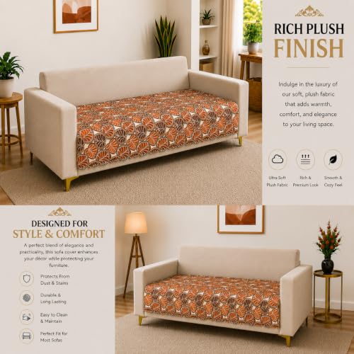 Image of Homerz Premium Printed Quilted Velvet Sofa Slip Cover Protector with Tassels, Sofa Mat, Exact Size, Antislip Cover (Bloomora, 5 (3+1+1) Seater, Half)