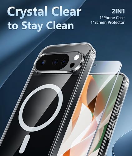 Image of FNTCASE for Google Pixel-10-Pro XL Case: Clear Pixel 9 Pro XL Phone Cases Magnetic with Screen Protector Transparent Slim Cell Cover Anti Yellowing Rugged Shockproof Protective (Clear)