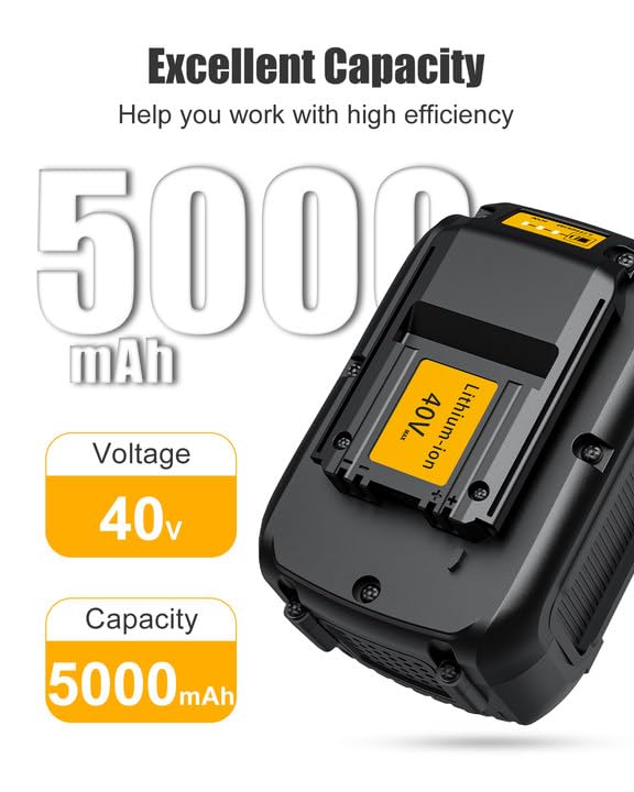 40V 5000mAh Replacement Battery for Dewalt DCB404 DCB406 DCB407 DCB114, Lithium Ion Premium Battery Compatible with All 40V MAX Tools