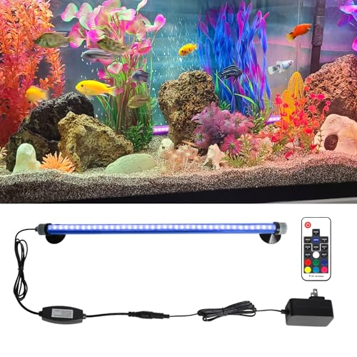 Submersible Aquarium Light: Waterproof Underwater Fish Lamp with COB Light Strips - Adjustable Brightness RGB Colors Led Light with Remote and Suction for Aquarium - 20cm