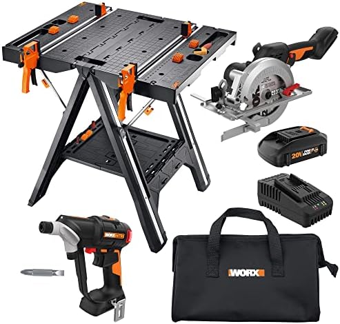 Worx Pegasus Power Share Kit: Work Support Table, 20V Brushless Drill & 20V Compact Cirular Saw