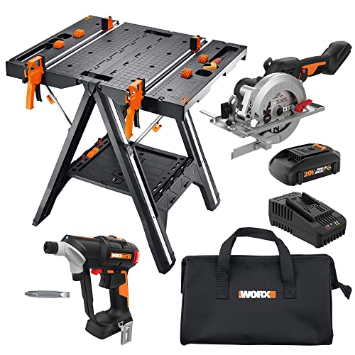 Worx Pegasus Power Share Kit: Work Support Table, 20V Brushless Drill & 20V Compact Cirular Saw #TOP3