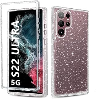Misscat Compatible with Samsung S22 Ultra Case, Shockproof Full Body Heavy Duty Rugged Hard PC Soft Bumper Cover Anti-Scratch Protective Phone Case for Samsung Galaxy S22 Ultra 5G 6.8'', Clear Glitter
