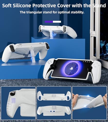 QUAGGY 3-in-1 Accessoris Kit Compatible with PlayStation Portal, EVA Carrying Case for PS Portal with Silicone Protective Cover with Stand, 2 Pack Screen Protectors