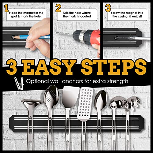 Magnetic Knife Holder For Wall (15 Inch X Set Of 2) Magnetic Knife Strip -Strong Powerful Knife Rack Storage Display Home Organizer -Securely Hang Your Knives On A Multipurpose Kitchen Bar -Sumpri #TOP4