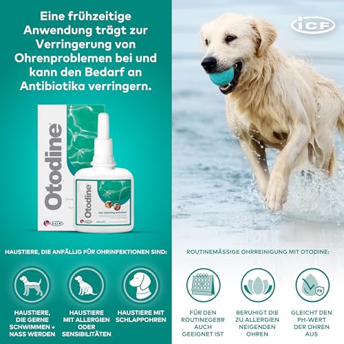 Otodine Ohrenreiniger Hund, Hund Ohrentropfen stoppen Ohren Entzündungen und Juckreiz, Haustier Ohrreiniger für Hunde und Katzen, Hundeohrreinigungslösung, Hundeohrschmalz, Schmutz, Geruchsentferner