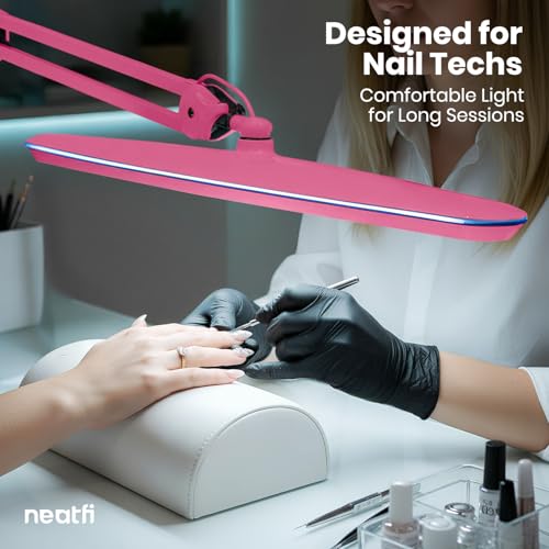 Image of Neatfi XL 2,200 Lumens 24W LED Desk Lamp - 23 inch Wide Shade | Dimmable Eye-Caring Task Light | Adjustable Arm | Home Office, Study, Crafts & Nail Tech (Pink, Non-CCT with Clamp)