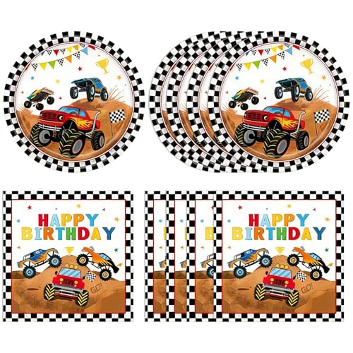 40Pcs Monster Truck Birthday Decorations Supplies Monster Truck Plates and Napkins Monster Truck Themed Party Decorations Tableware Disposable 7 Paper Plates Napkins for Boys Girls Baby Shower