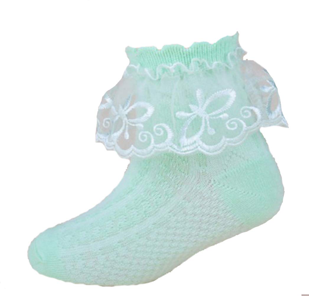 Cinda Girls Green Lace Butterfly Frilly Socks Christening Socks Party Socks 6-8 Years