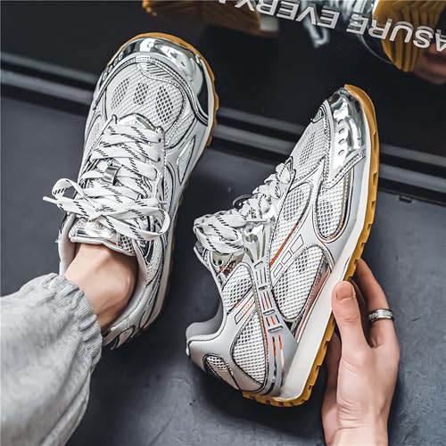 Men's Breathable Running Shoes Anti Slip Fitness Casual Sports Basketball Tennis Fashionable Cross Training Shoes Silver2
