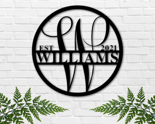 Personalized Metal Name Signs Split Letter Monogram Wall Decor Custom Last Name Sign Family Name Sign for Outdoor Personalized Wedding Gift Garden Decor Metal Wall Art Housewarming Gift (MonogramDesign_7)