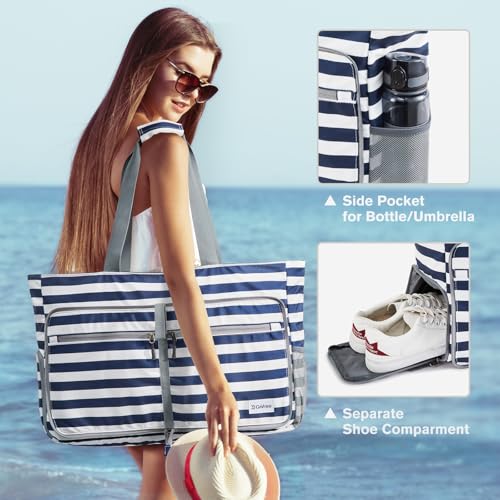 G4Free Large Beach Bag, Foldable Tote with Zipper, Waterproof Sandproof Pool Bag - image 4