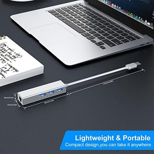 USB 3.0 Hub with Ethernet Adapter,VEMONT Aluminum USB Type C to RJ45 Gigabit Network LAN Port & 3 USB 3.0 Ports,USB Splitter with Type C Adaptor Compatible for Mac, Chromebook,Surface,other PC/Laptop