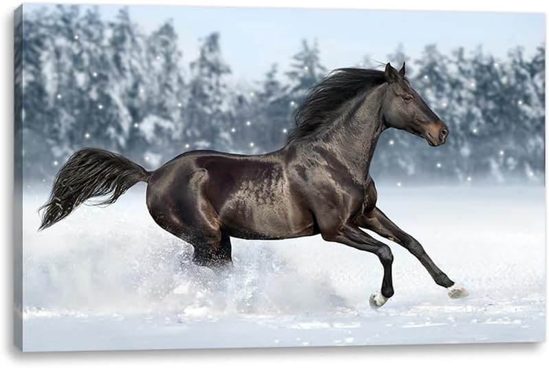 alottagifts Lienzo decorativo iluminado con diseño de caballo de invierno de 16 x 12 pulgadas con temporizador, lienzo LED para pared (caballo de