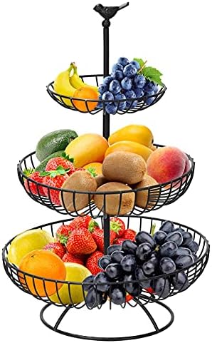 Perome 3 Tier Metal Fruit Basket, Fruit Basket Stand, Fruit Holder for Storage Basket, Bread Basket, Fruit Basket, for Kitchen, Living Room