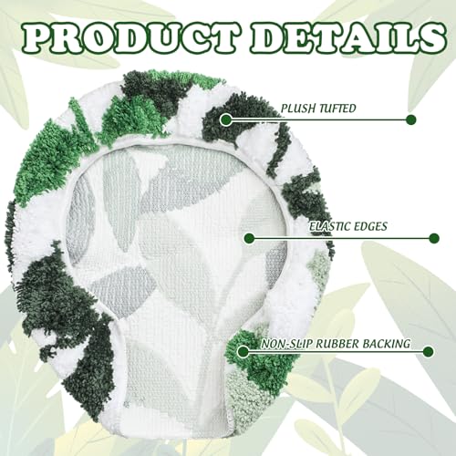 JarThenaAMCS Green Leaf Toilet Lid Cover 3-Color Leaves Toilet Seat Cover with Adjustable Rubber Backing for Most Lids Spring Summer Bathroom Decoration, 15\'\' x 17.7\'\' - Thumbnail 4