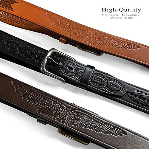 Western Hand-Braided Belt Genuine Full Grain Leather Casual Jean Belt 1-1/2"(38mm) Wide, Assembled in the U.S3