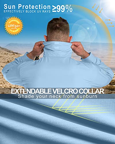 33,000Ft Men's Upf 50+ Uv Protection Long Sleeve Hiking Shirts Breathable Quick Dry Fishing Shirts For Safari, Outdoor Light Blue #TOP5